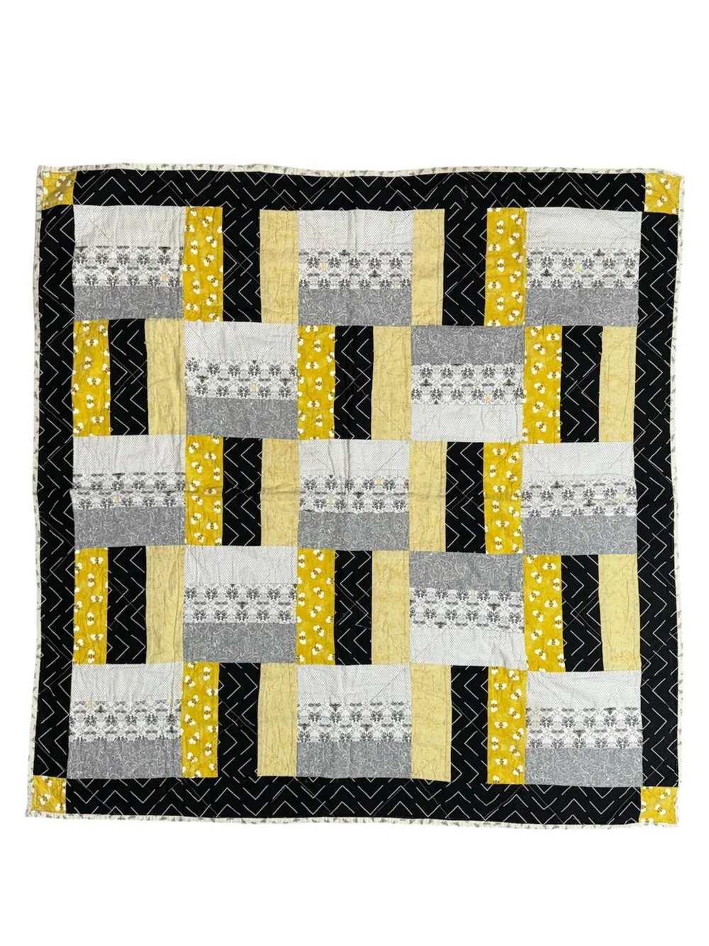 Bumblebee Patchwork Quilt Baby Blanket Double Sided Handmade Coquette Newborn